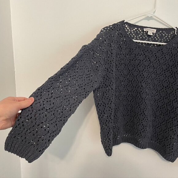 COLDWATER CREEK Gray Open Weave Knit Chenille Crew Neck Sweater PETITE Small PS - Picture 7 of 13